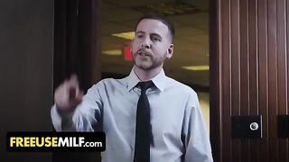 Submissive huge tits MILF babes get fucked by their boss on his desk