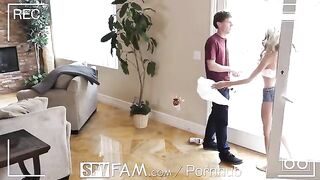 A step sister is getting caught for sneaking into a room