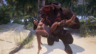 Big-boobed girl gets fucked by two monsters in 3D