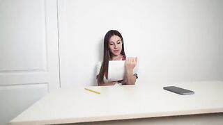The student drew a dick and got cream on her wet pussy