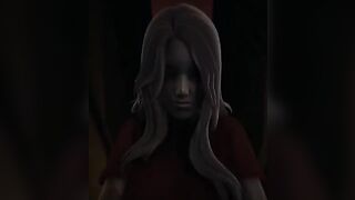 The girl with red eyes scares and fucks her viewers in a cowgirl pose