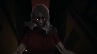 The girl with red eyes scares and fucks her viewers in a cowgirl pose