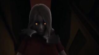 The girl with red eyes scares and fucks her viewers in a cowgirl pose